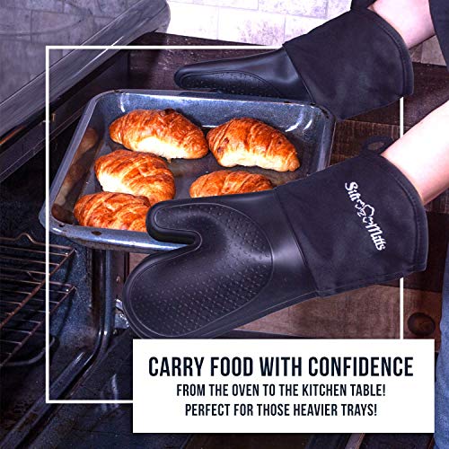 Oven Mitts Heat Resistant 500 Degrees - 2 Extra Long Silicone Oven Mitt Pot Holders - Food Safe Oven Gloves - BPA Free and FDA Approved - Soft Inner Lining - Black - Thumbnail 5