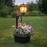 PASAMIC 2 in 1 Outdoor Flower Pots for Real or Fake Flowers, Solar Lamp Post Lights - Wall Mount or Freestanding, Waterproof Decorative Lamp for Lawn, Patio, Front/Back Door