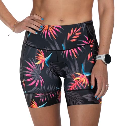 Zoot LTD - Pantalones cortos de triatlón de 6 pulgadas para mujer, pantalones cortos acolchados para natación, bicicleta, correr, con tela UPF 50+ de secado rápido, Tropical Magic, S