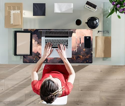 Pink Black Clouds Desk Mat XXL Large Extended Gaming Mouse Pad Celestial Mousepad with Stitched Edges, Office Desktop Decor Desk Pad Computer Mat, Laptop Keyboard and Mouse Mat, 31.5x15.75 in - Image 5