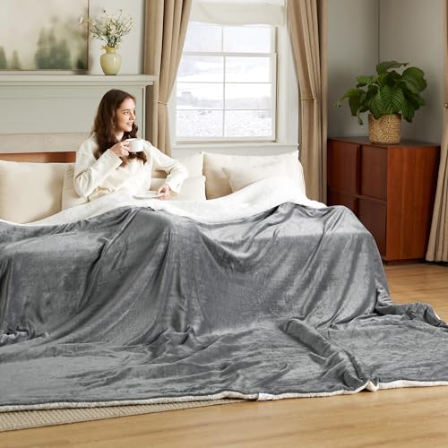Image of Bedsure GentleSoft Sherpa Fleece Cal King Blankets for Bed, Non-Heated, Thick and Warm Oversized Blanket for Winter, Soft Fuzzy Plush Large Throw for Women and Men, Grey, 112x98 Inches