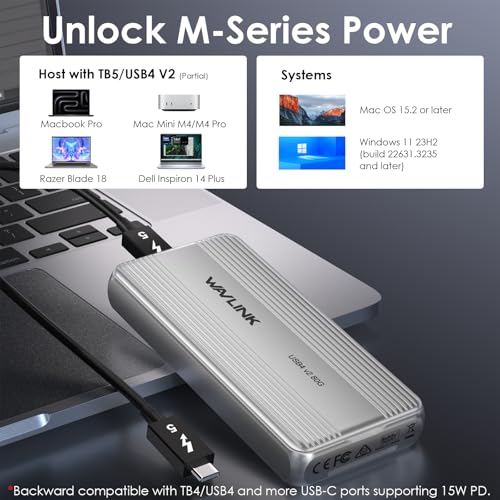WAVLINK 80Gbps M.2 NVMe SSD Enclosure, Compatible Thunderbolt 5 & USB4 V2 - image 6
