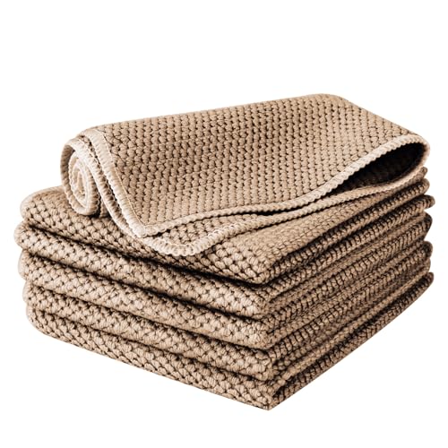 EURSPEUNG Balletas Microfibra 6 Unidades, bayeta Microfibra, Trapos, paños de Limpieza, para Ventana, para Todo propósito, tamaño 30x30 cm (Caqui)