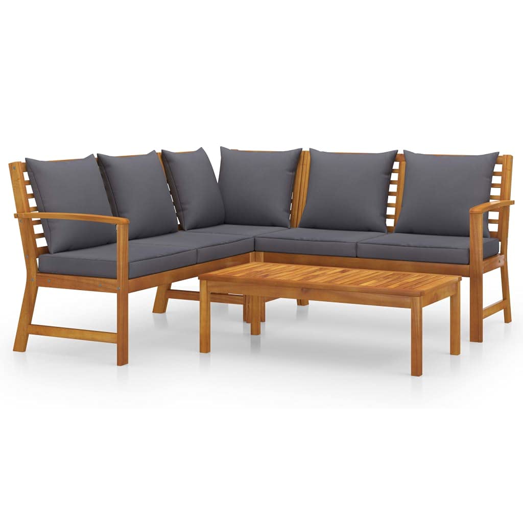 Mobili da giardino, 4 pezzi, in legno di acacia, cuscini color crema | Design modulare, rivestimento in poliestere lavabile, tavolino incluso, seduta imbottita