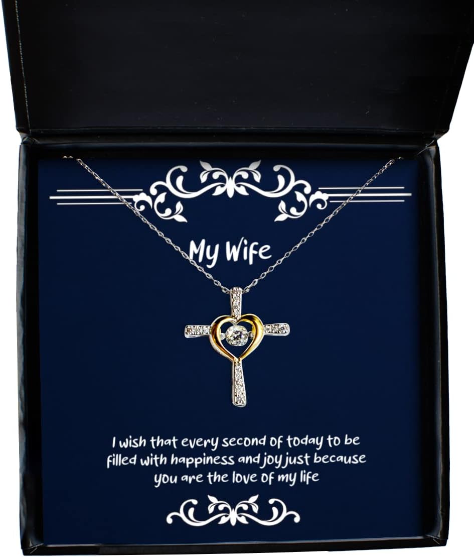 Krumfortable Living Nice Wife, I Wish That Every Second of Today to be Filled with Happiness and Joy, Epic Cross Dancing Necklace for Wife from Husband