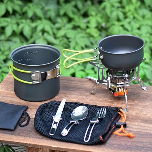 TAFONUP Camping Geschirr Set, Aluminium Camping Töpfe, Outdoor Kochgeschirr, Faltbare Besteck, Picknick Topf, Mini Camping Kochset für Picknick Wandern