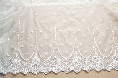 2 Yards White Retro Floral Embroidery Lace Trim Lace Fabric For Diy By The Yard 7.8 Inches Width #TOP4