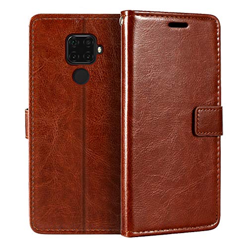Custodia pelle Compatibile con Huawei Mate 30 Lite Design Business Flip Magnetico 3 Slot Carte Porta Foto e Tasca NascostaMarrone