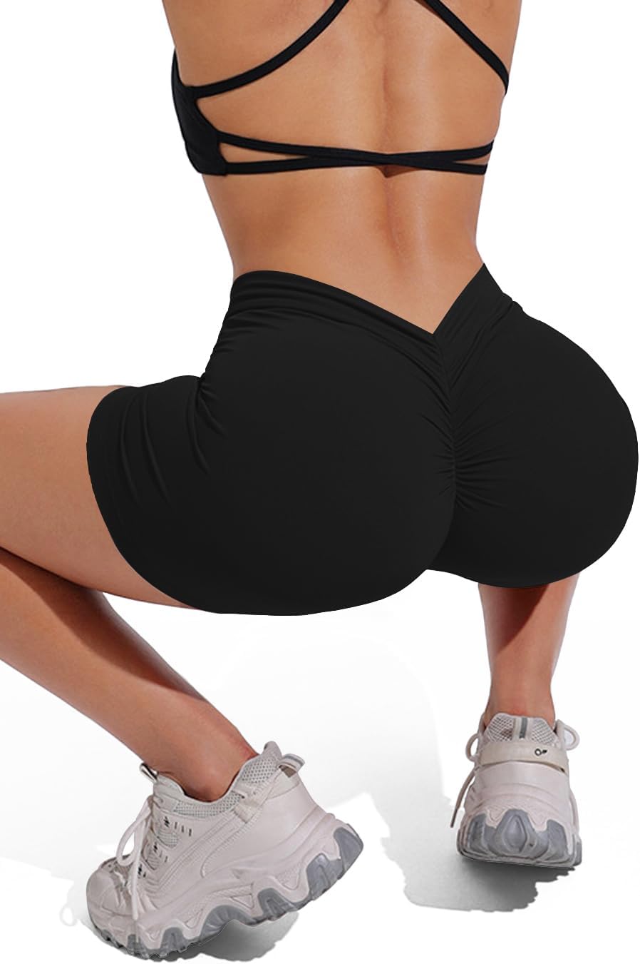 Womens Gym Scrunch Butt Lifting Workout Shorts High Waisted V Back Yoga Booty Biker Shorts - Image 5