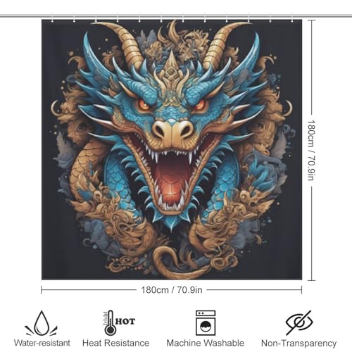 Rideau de douche dragon imperméable pour éviter les fuites d'eau de baignoire - 4