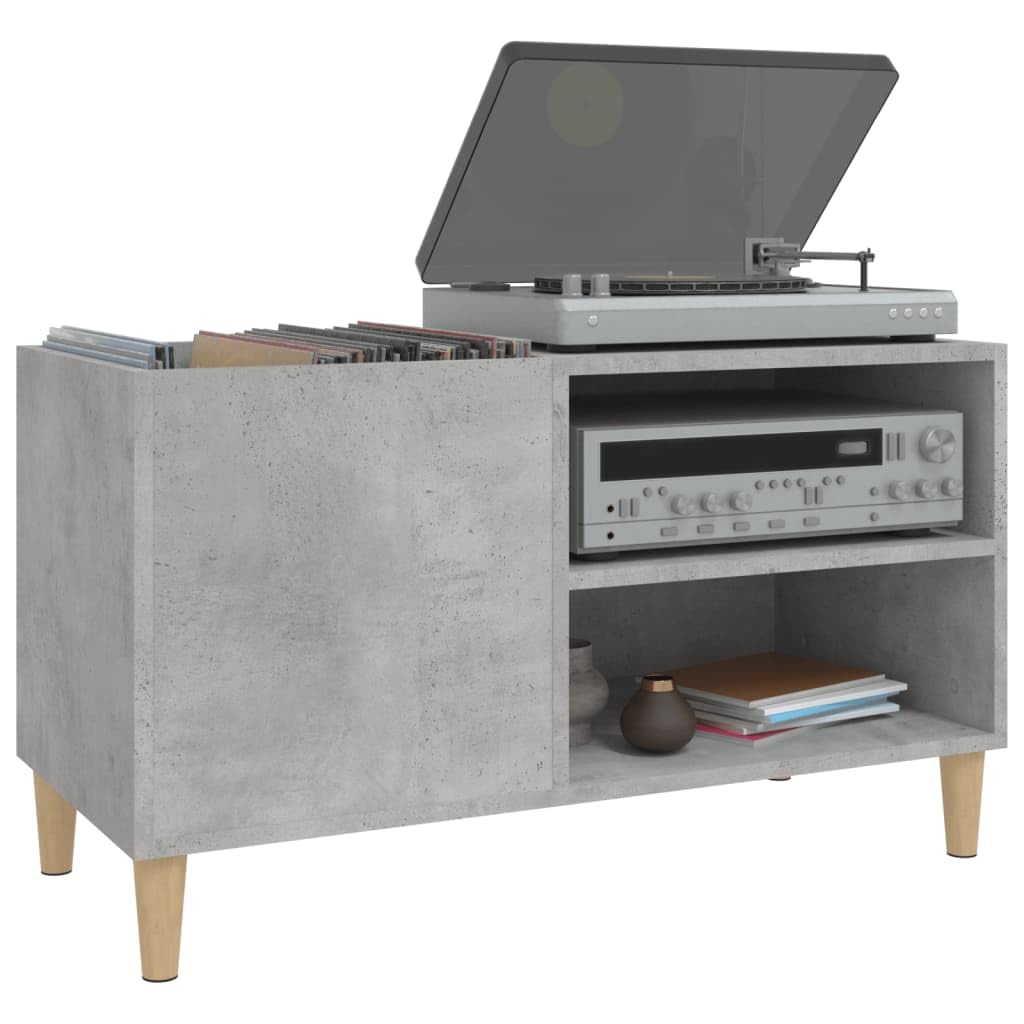 IKAYAA Mueble de Discos de Madera 84.5 x 38 x 48 cm, Tocadiscos de Vinilo Stand, Estanteria CD, Mueble para Discos y Vinilos, Gris Hormigón