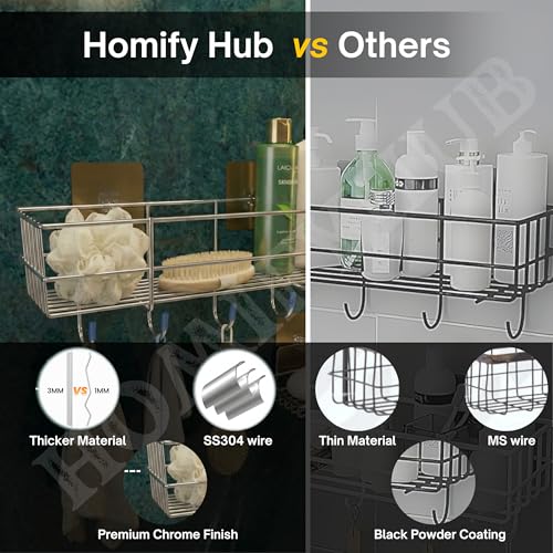 Image of SS304 Stainless Steel 4 Pcs Bathroom Organiser Without Drill | Self Adhesive No Drill Kitchen Bathroom Accessories Rustproof Waterproof | 4 Pcs Set: Wall Shelf, Soap Holder, Toothbrush Stand