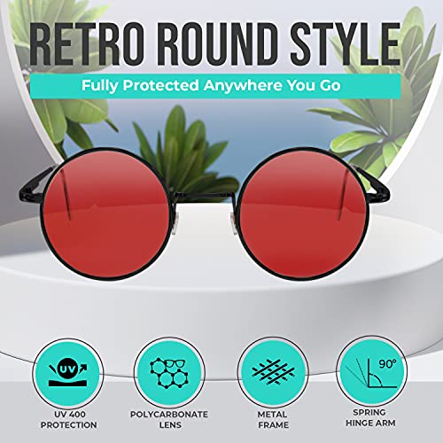 Image of Retro Round Sunglasses Small Colored Lens Hippie Glasses