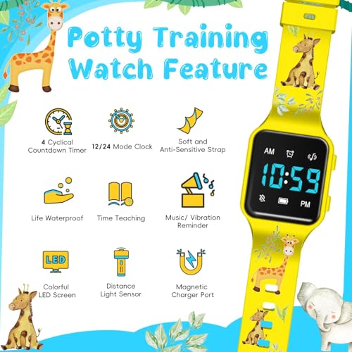 Image of Potty Training Watch for Toddlers with Countdown, Magnetic Charging, Flashing Lights, Fun Music or Vibration Alerts - Waterproof Interactive Toilet Training Reminder for Boys & Girls Ages 2-9