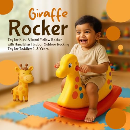 Image of PLAYGRO Giraffe Ride-On Toy | Rider for Toddlers with Safety Backrest for Kids | Smooth Rounded Edges | Age Group 1+ Year | Multicolor