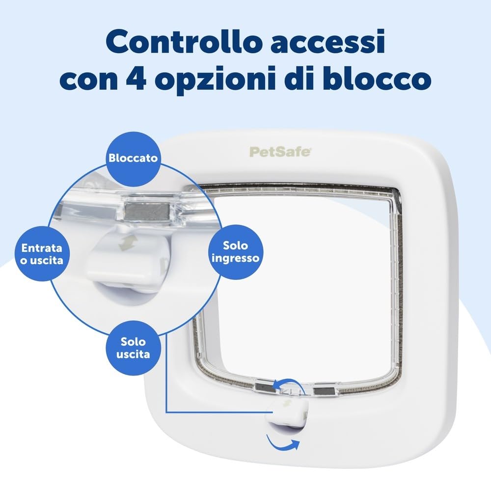 PetSafe Gattaiola a Blocco Manuale - Blocco a 4 Vie, Efficiente Energeticamente, Facile da Installare - Bianca