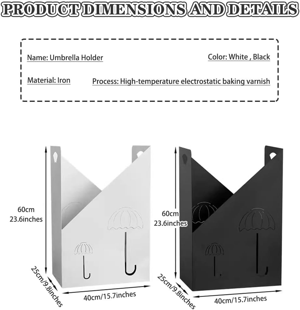 Entryway Umbrella Rack with Minimalist Style Design and Hollow Pattern Square Iron Art Umbrella Holder for Corridor Creative Fan Shaped Handle White