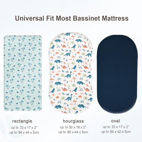 Image of david's kids 3 Pack Bassinet Sheets, Ultra Soft Breathable Comfortable Baby Sheet Set for Boys Girls Neutral, Univeral Fit for Most Cradle and Bassinet Mattress, Dinosaur Blue