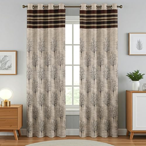 Image of Homefab India Jute Modern 2 Piece Eyelet Polyester Long Door Curtain Set - 9ft, Brown