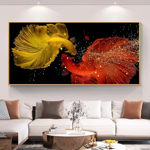 Peinture de carpe double pour habiller un mur vide de salon sans cadre