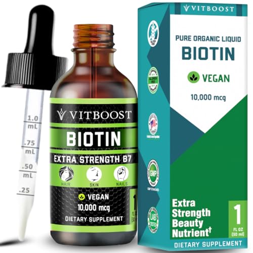 Liquid Biotin 10,000mcg with Organic Berry Flavour - Liquid Drops Biotin for Hair Growth for Women and Men, Supports Strong Nails and Healthy Skin - Extra Strength Vegan Formula | 60 Servings