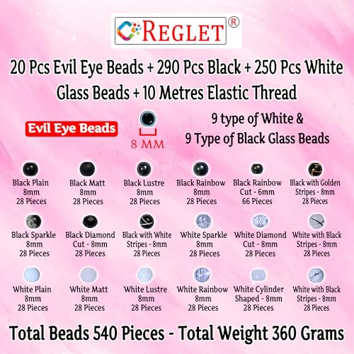Image of 30 Pcs Evil Eye Beads + 540 Pcs Black & White Glass Beads for Jewellery Making Kit - Glass Beads for Bracelet Making Kit - Bead Craft - 8mm