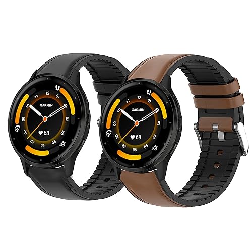 Compatible with Garmin Venu 3 Band, Lamshaw 22mm Quick Release Leather Silicone Breathable Replacement Smartwatch Strap Wristband Compatible for Garmin Venu 3/Venu 2/Forerunner 255/Forerunner 255 Music/Forerunner 265/Forerunner 745/vivoactive 4/First Avenger/Darth Vader (2 Pack-Black+Brown)