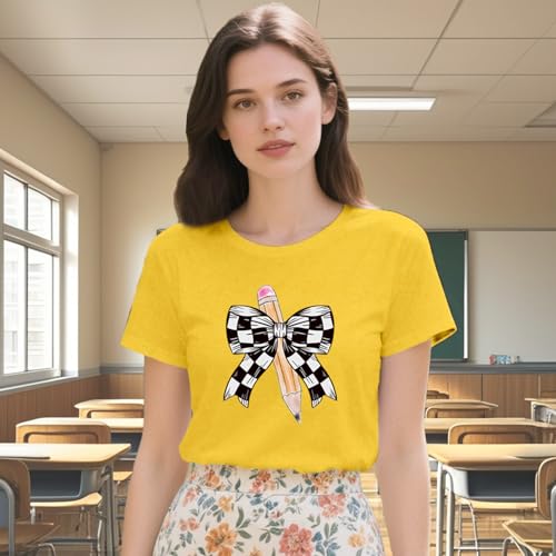 Teacher Shirts for Women Bow Pencil Teacher T-Shirt Apple Teaching Tee Tops3