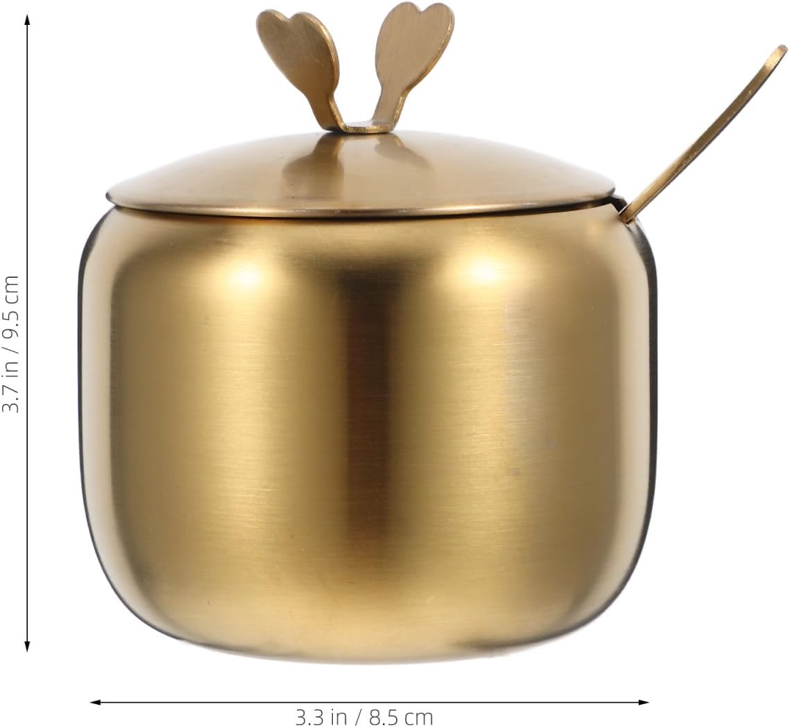 LABRIMP Sugar Bowl with Lid and Spoon Stainless Steel Sugar Container Seasoning Jar for Salt Spice Condiment Storage Home Kitchen and Coffee Bar 3.74 X 3.34 X 3.34 in