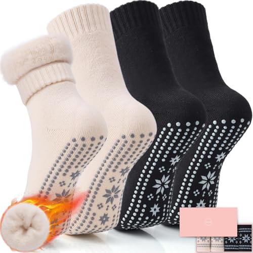 Image of ICEIVY Thermal Slipper Socks Warm Women Hospital Socks with Grips 4 Pairs