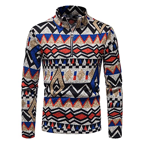 Pull à col roulé homme Kelsiop avec demi-fermeture éclair imprimé ethnique chic taille XL