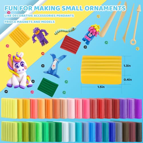 DARHEY Polymer Clay Set of 40 Multicolour Nontoxic Oven Bake Soft Modelling Clay for Kids | with Tools, Accessories, User Manual and Storage Box - Premium DIY Gift