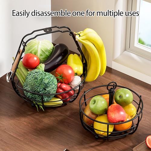 Cesta de frutas de doble capa que elimina el desorden con hierro resistente y gancho 3