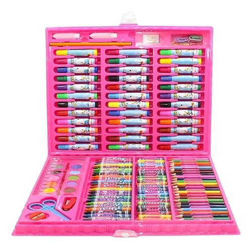 Maleta Escolar de Pintura Completa Estojo com Canetinhas Giz de Cera e Acessórios