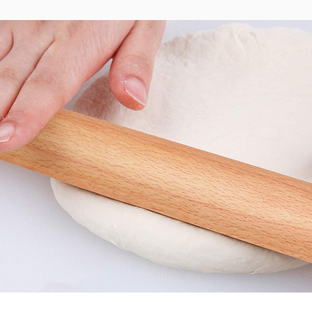 Rodillo de madera de haya,Rodillo macizo, Rodillo de amasar de madera maciza de primera calidad for hornear y cocinar - Herramienta de cocina versátil for fondant, galletas, pasteles y fideos - Tamaño