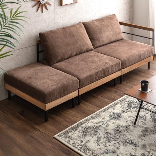 タンスのゲン ソファ 2人掛け カウチ 洗える カバーリング ウッドフレーム ヴィンテージ スチール脚 ファブリック ローソファ L字 おしゃれ 99900972(115142)