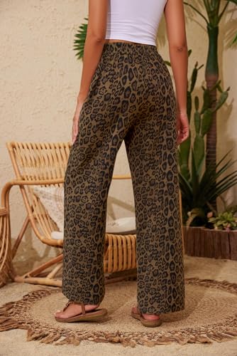 Image of KICZOY Women Flowy Pants Drawstring Waist Wide Leg Palazzo Beach Pants Loose Fit with Pockets