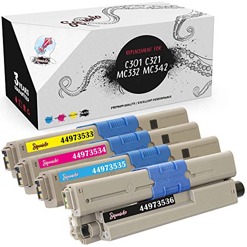 Squuido 4 Cartuchos de tóner compatibles para Oki C301 C301dn C321 C321dn MC332dn MC342dn MC342dnw MC342dw MC342w | Alto Rendimiento 2200/1500 páginas