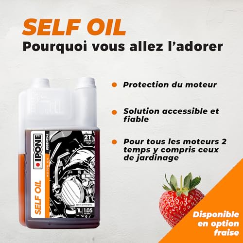 IPONE – Motoröl ZT Self Oil – 1 Liter Dosierkanister – Teilsynthetischer Schmierstoff – Für Zweitaktmotoren - Erdbeere