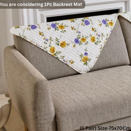 Image of HOMETHREADS Anti-Skid Sofa Protector Mat: Premium Printed Cotton Slipcover with Strong PVC Non-Slip Backing, (Purple Beige, 1Pc Backrest | 70x75cm)