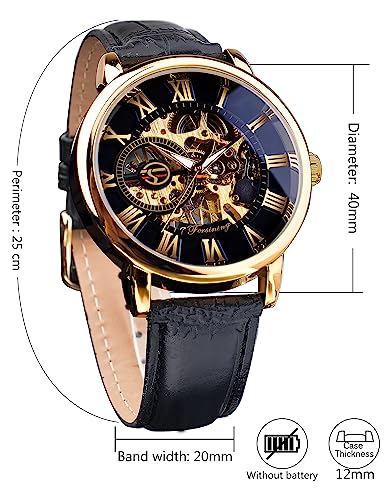 Image of FORSINING Men's Skeleton Watch Steampunk Watch Black Mechanical Watch for Men Minimalist Retro Design Mechanical Skeleton Wrist Watch Transparent
