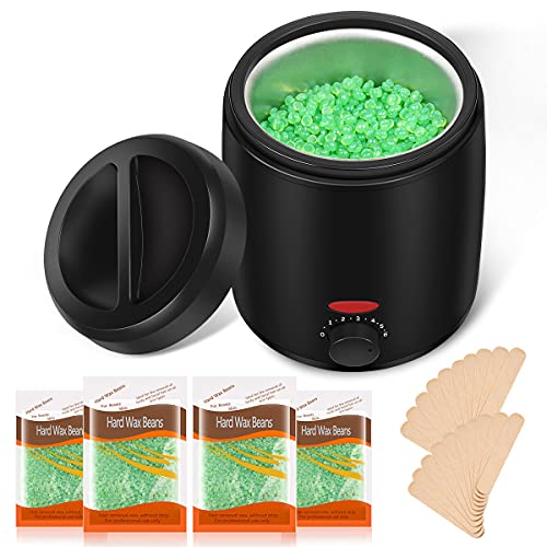 FESNNE Waxing Kit, Wax Warmer for Hair Removal with 4 Pack Aloe Hard Wax Beans, Wax Warmer Kit for Women/Men with 20 Wax Applicators Sticks, Home Wax Kit for Full Body, Legs, Face, Eyebrows, Bikini