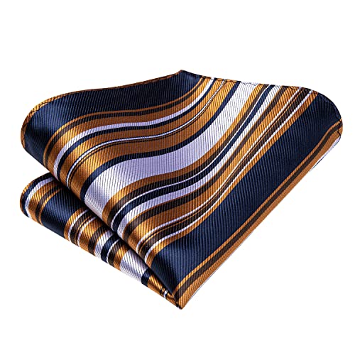Image of Hi-Tie Men Silk Ties Set with Flower Lapel Pin Necktie Pocket Square Cufflinks for Tuxedo Wedding Business