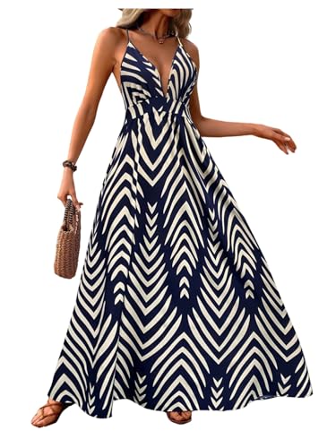 Image of MakeMeChic Women's Boho Maxi Dress Summer Luau Outfits Beach Wedding Guest Backless Sundress Flowy Resort Wear