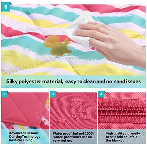 Sedona House Outdoor Picnic Blanket Waterproof Foldable Extra Large With 3 Layers Material, Soft And Comfortable For Beach, Camping, Hiking, Travelling, Pink Stripe #TOP3