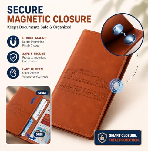 Image of Car Document Holder with Magnetic Closure, PU Leather Vehicle Registration & Insurance Organizer, RC Book, Driving Licence & Card Storage Folder for Car Bike Truck (Multicolor, Pack of 1)