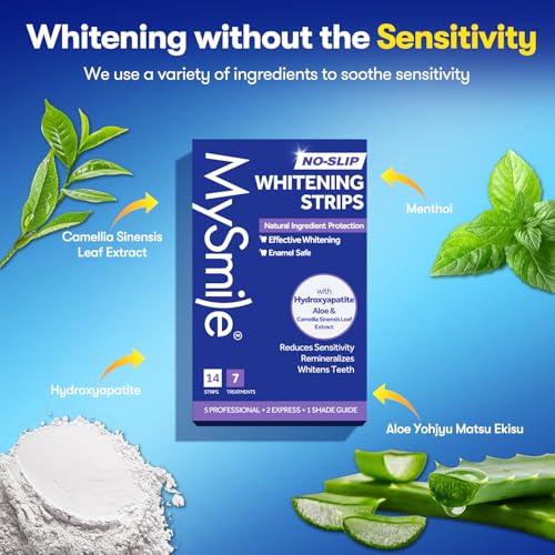 Image of MySmile Teeth Whitening Strips, Hydroxyapatite-Infuse White Strips, Non-Sensitive Teeth Whitening with Soothing Natural Ingredients, Enamel-Safe, Residue-Free, Non-Slip (7 Treatments)