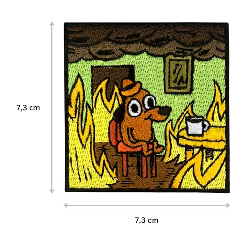 Urbanski Patch Hund in brennendem Haus Dog in burning House this is fine #2 zum Aufbügeln 7,3 x 7,3 cm | Aufnäher Applikation Bügelbild