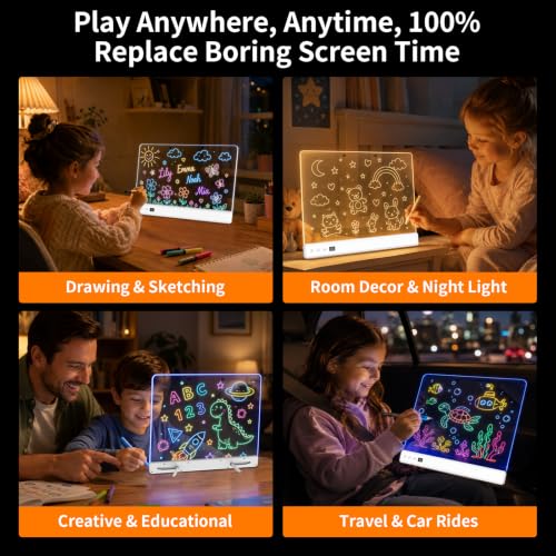 TOHETO LED Drawing Board for Kids, Rechargeable Glow Doodle LED Note Board, 16 Light Effects Acrylic Dry Erase Board, Neon Light Up Drawing Tablet Sketching Gifts Toy Ideas for Girls/Teens, 12 Markers - image 8