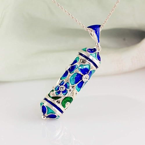 Miniatura 3 de 925 Sterling Silver Flower Earrings Freshwater Pearls Jewelry for Women Blue Enamel Long Earrings on Hook